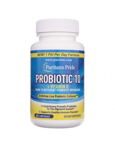 Puritan's Pride Probiotyk 10 szczepów z Witaminą D3 - 60 kapsułek