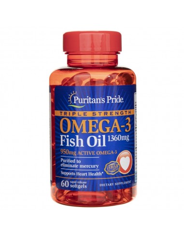 Puritan's Pride Olej Omega-3 potrójna siła 1360 mg - 60 kapsułek